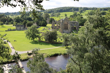 View to River Wharfe around Bolton Abbey, England Great Britain