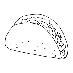 Taco street food vector illustration. Mexican traditional food line sketch. Tortilla with filling. Street food sketch sign