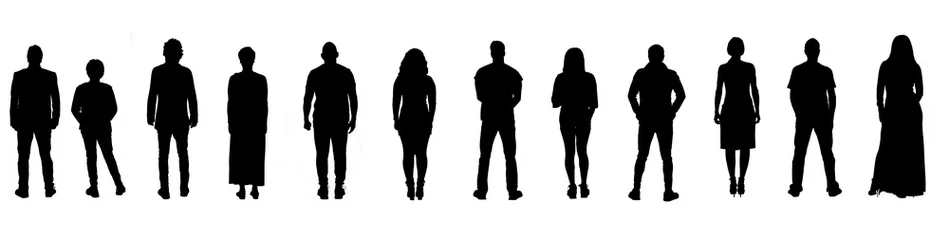 Fotobehang  silhouette of back view of people on white background © curto
