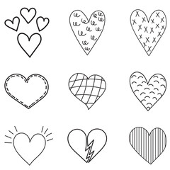 hearts doodle sketch ,outline isolated vector