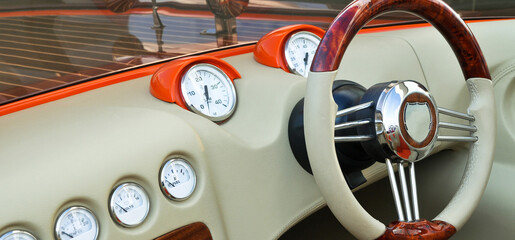 Speed boat steering wheel and instrument panels, speedboat control panel