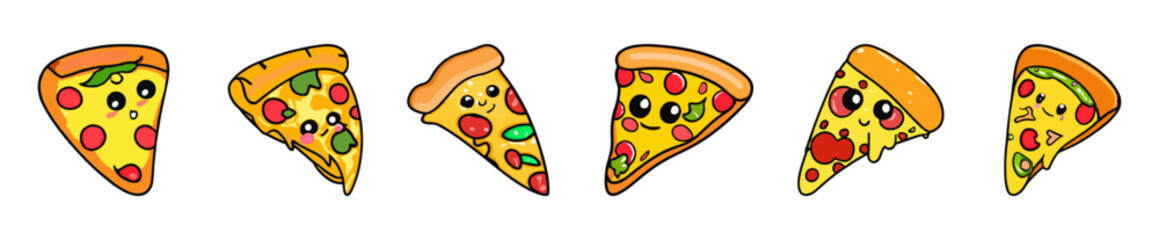 Pizza slice with dripping cheese. A slice of Italian pizza on a white background.Vector Illustration.