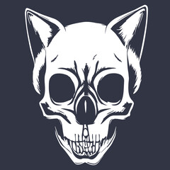 cat skeleton tattoo black and white, hand drawn vector picture