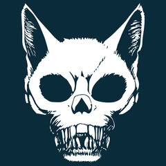 cat skull clip art black and white, hand drawn vector picture