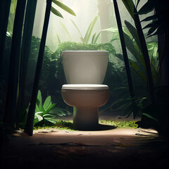 toilet in the jungle, a quiet place, created with generative ai