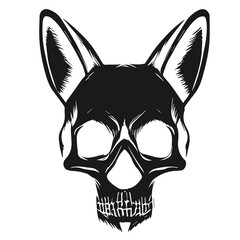 cat skull image black and white, hand drawn vector picture