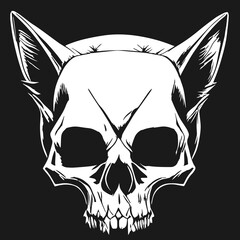 feline skull black and white, hand drawn vector picture © Сергей Тарасюк