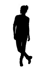 silhouette of a  silhouette of a full portrait of a woman look away on white background