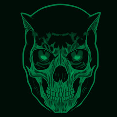 images of cat skeleton green, hand drawn vector picture