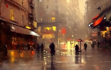 people walking on the street at night