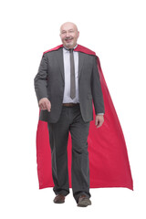 in full growth. confident businessman in a superhero Cape.