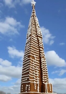 Gingerbread house skyscraper, gingerbread tower, holiday food photography, generative ai food design