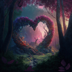 Obraz na płótnie Canvas Heart-shaped fantasy world, digital art