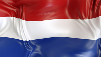 Netherlands flag with reflections. Country. 3d render illustration