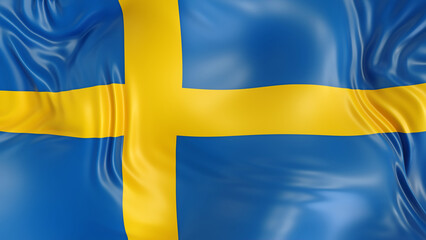 Sweden flag with reflections. Country. 3d render illustration