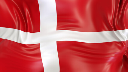 Fototapeta premium Denmark flag with reflections. Country. 3d render illustration