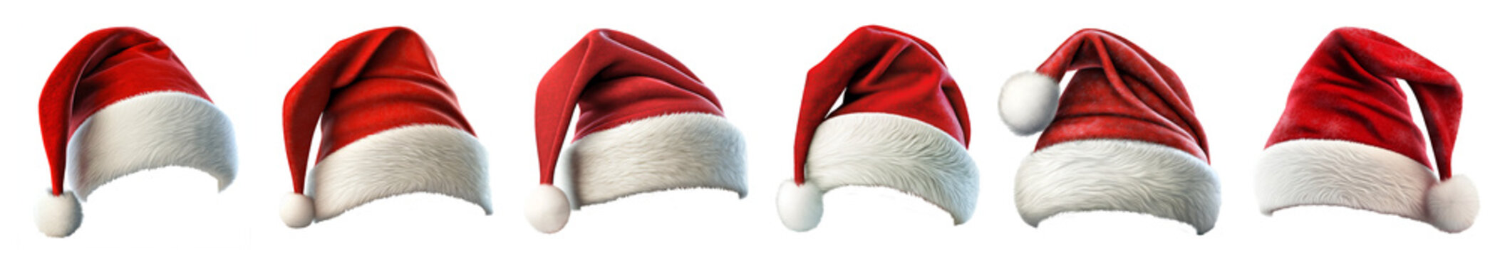 Set collection of  isolated santa claus christmas hats on transparent background 