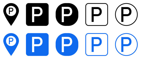 Parking icon set. Parking and traffic signs. Vector illustration