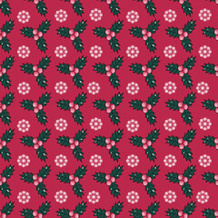 Seamless holiday pattern with snowflakes and holly berries on magenta background vector illustration 