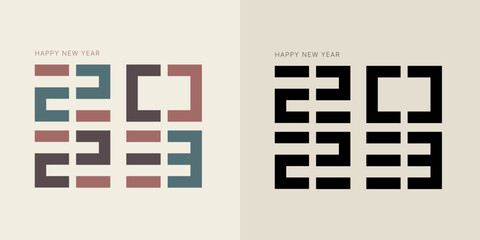 2023 colorful set of Happy New Year posters. Abstract design typography logo 2023 for vector celebration and season decoration, backgrounds, branding, banner, cover, card and or social media template.