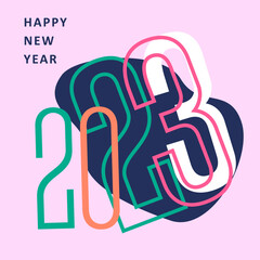 2023 colorful set of Happy New Year posters. Abstract design typography logo 2023 for vector celebration and season decoration, backgrounds, branding, banner, cover, card and or social media template.