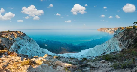 Foto op Plexiglas anti-reflex Scala dei Turchi, Sicilië Witte klif genaamd &quot Scala dei Turchi&quot  in Sicilië, in de buurt van Agrigento, Italië. Ochtend zee kust panorama.