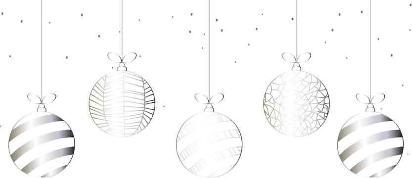 Silver Christmas Balls Hanging On A Rope, Christmas Ball PNG, Christmas Balls Set