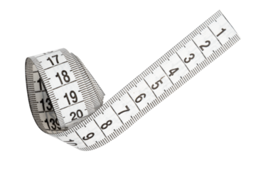 white measuring tape isolated on white background, top view