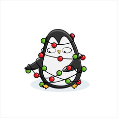 Christmas penguins, Merry Christmas illustrations of cute penguins with accessories like a knitted hats, sweaters, scarfs