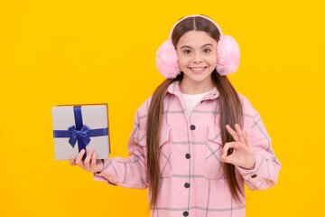 I got it. Happy girl show OK gesture holding present box. Gift delivery. Delivery matters