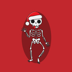 Christmas Illustration of a cute new year skeleton in a santa hat, Merry Christmas illustrations