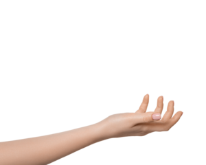 Female hand palm up, isolate on white background