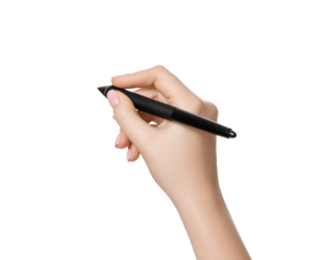 Female hand with a digital pen, isolate on a white background