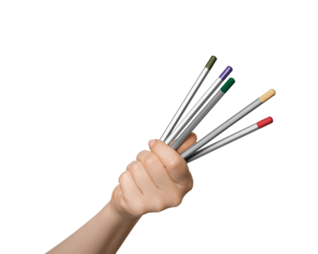 Female hand with multi-colored pencils, isolate on a white background - Powered by Adobe