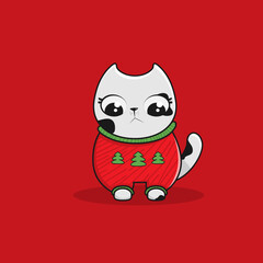 Christmas cats, Merry Christmas illustrations of cute cats with accessories like a knitted hats, sweaters, scarfs