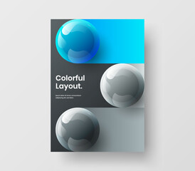 Modern handbill A4 design vector illustration. Abstract 3D balls journal cover layout.