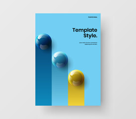 Vivid annual report design vector layout. Geometric realistic spheres magazine cover concept.