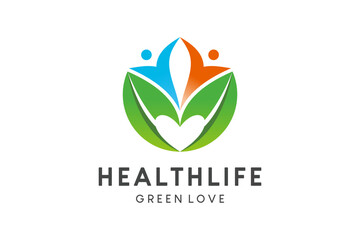 Fototapeta premium Green eco icon logo design, wellness life, green leaf with modern love