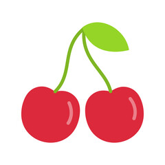Sweet cherry icon. Cherries with stems and leaves.