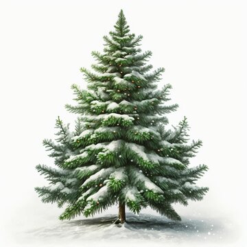 Christmas tree on white background, Generative AI illustration