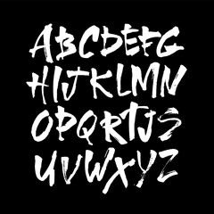 Vector Acrylic Brush Style Hand Drawn Alphabet Font. Calligraphy alphabet on a black background