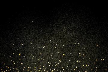 Abstract background with shining golden particles on black. 3D render illustration.