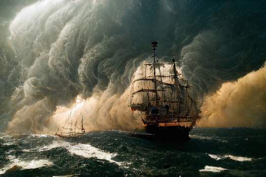 Tall Ship in Storm - Generative AI