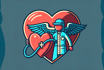 Icon for the medical industry, health insurance, and a doctor clutching a heart. Generative AI