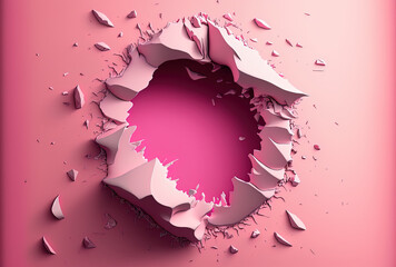 For your promotional materials, use a pink backdrop that has been torn and shredded with a hole in the middle. Generative AI