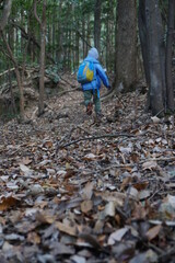 Obraz premium 冬の山で元気に遊ぶ子ども
