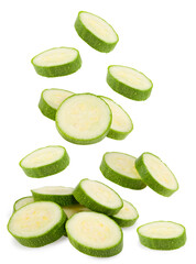 fresh green zucchini or marrow slices isolated on white background. full depth of field. clipping path