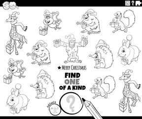 one of a kind game with animal on Christmas coloring page