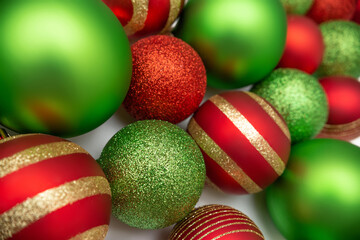 Elegant Christmas composition with red with golden and green balls