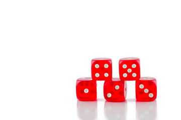 photo of red casino dice on white background